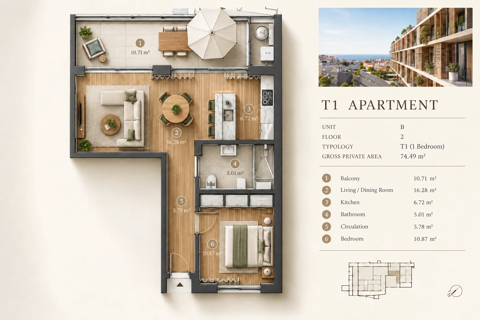 One-bedroom apartment with a generous balcony in Sesimbra — from €484,000 - Property photo 7